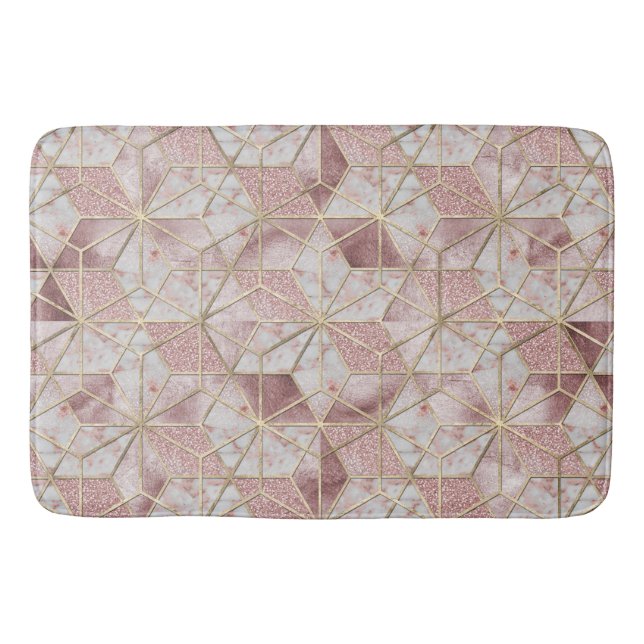 Modern Rose goldenes geometrisches Sternmuster Blu Badematte (Vorderseite)