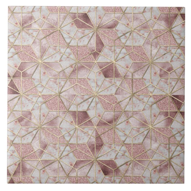 Modern Rose goldenes geometrisches Sternmuster Blu Fliese (Vorderseite)