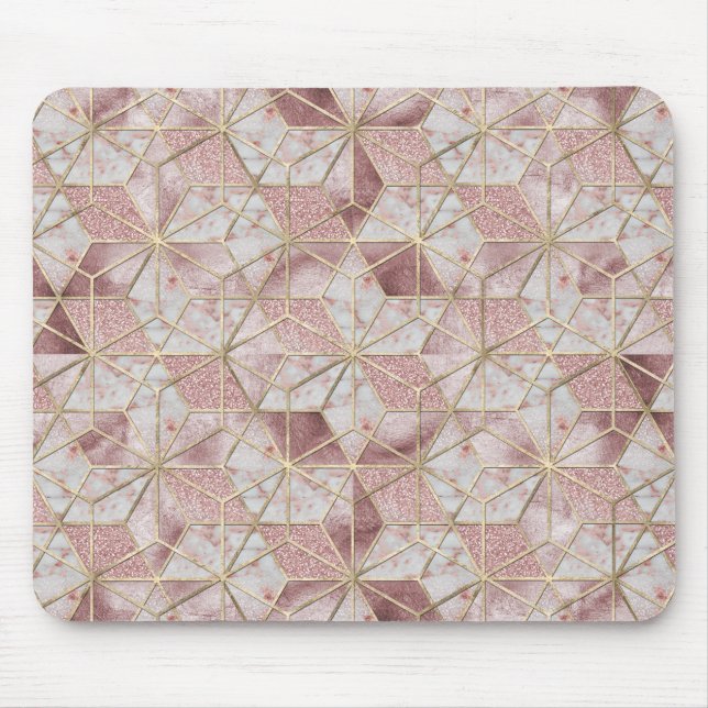 Modern Rose goldenes geometrisches Sternmuster Blu Mousepad (Vorne)