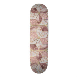 Modern Rose goldenes geometrisches Sternmuster Blu Skateboard