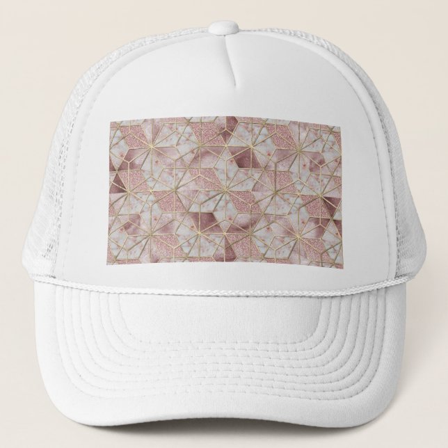 Modern Rose goldenes geometrisches Sternmuster Blu Truckerkappe (Vorderseite)