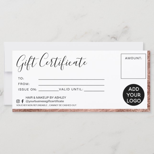 Modern Rose Goldfolie Einfach Geschenkgutschein Lo (Vorderseite)
