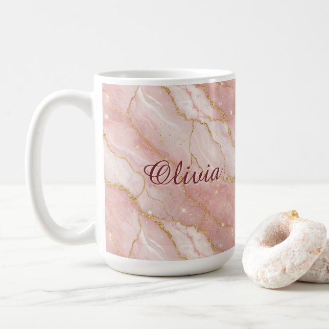 Modern Rose Quartz Marble Gold Glitter Kaffeetasse (Mit Donut)