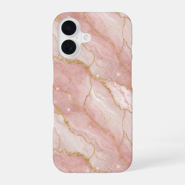 Modern Rose Quartz Marble Gold iPhone 16 Hülle (Rückseite)