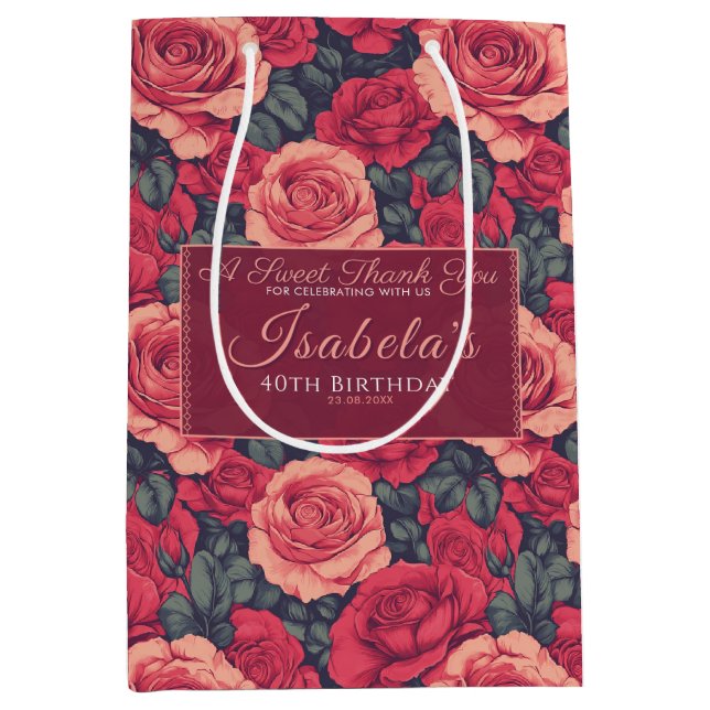 Modern Rose Themed Her Birthday Mittlere Geschenktüte (Vorderseite)