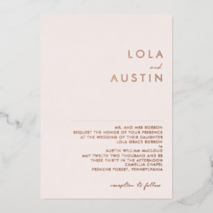 Modern Roségold-Rosa traditionelle Hochzeit Echt Folieneinladung