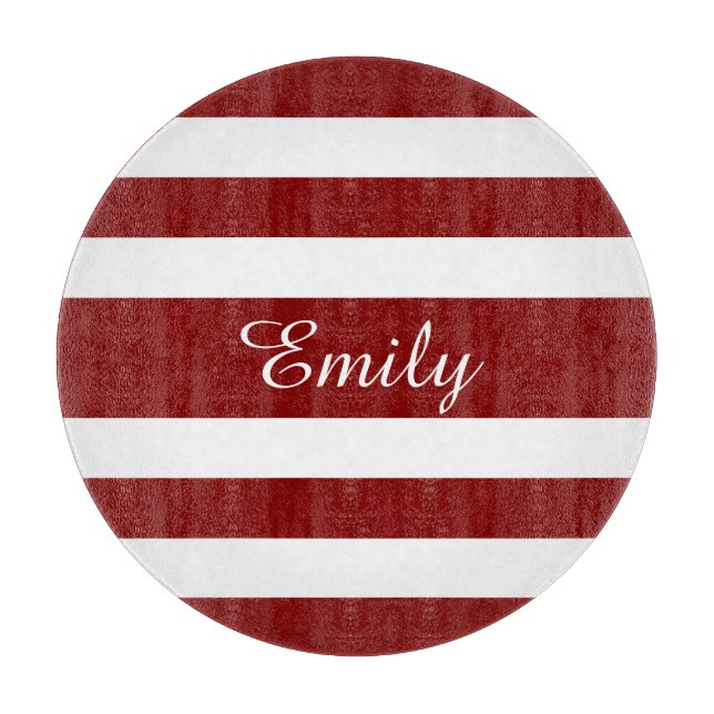 Modern roter Streifenmuster Name Schneidebrett (Vorderseite)
