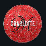 Modern rotes Glitzer-Monogramm-Namenspappe Dartscheibe<br><div class="desc">Modernes,  rotes Glitzer-Dartboard mit weißem Typografienamen und schwarzem Monogramm. Personalisieren Sie mit Name und Initial.</div>