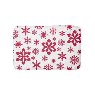 Modern rotes und weißes Schneeflockenmuster Badematte