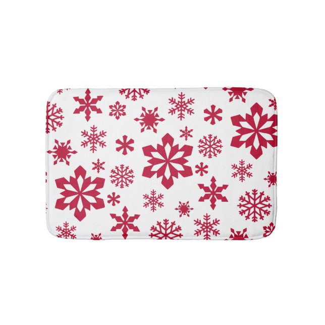 Modern rotes und weißes Schneeflockenmuster Badematte (Vorderseite)