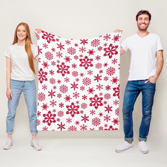 Modern rotes und weißes Schneeflockenmuster Fleecedecke (Beispiel)