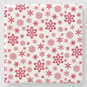 Modern rotes und weißes Schneeflockenmuster Steinuntersetzer