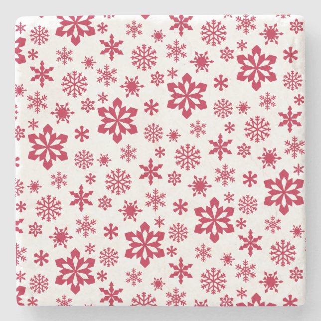 Modern rotes und weißes Schneeflockenmuster Steinuntersetzer (Vorderseite)