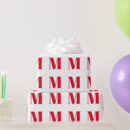 Modern rotes Weiß, Anfangsbuchstaben Monogramm Geschenkpapier
