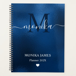Modern Royal Blue Brushed Metal Monogram