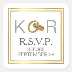 modern RSVP wedding rings elegant square  Quadratischer Aufkleber
