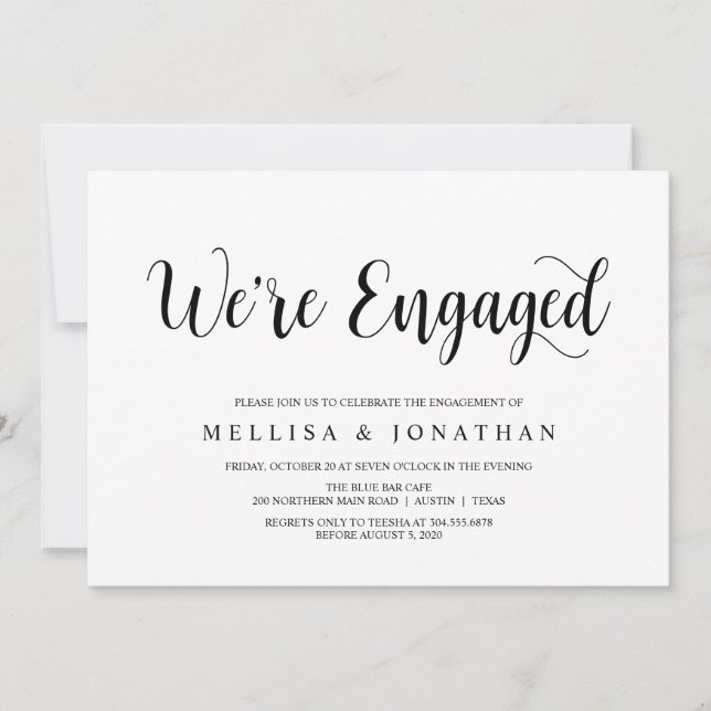 Modern Rustic, Black script, Engagement Party Einladung (Vorderseite)