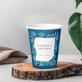 Modern Rustic Blue Hydrangeas Floral Wedding Pappbecher