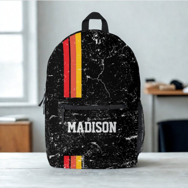 Modern Rustic Custom Name | Red Orange Yellow Line Bedruckter Rucksack (Modern custom name rustic vintage red orange yellow backpack. )