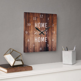 Modern rustic dark barn wood Home sweet home Quadratische Wanduhr