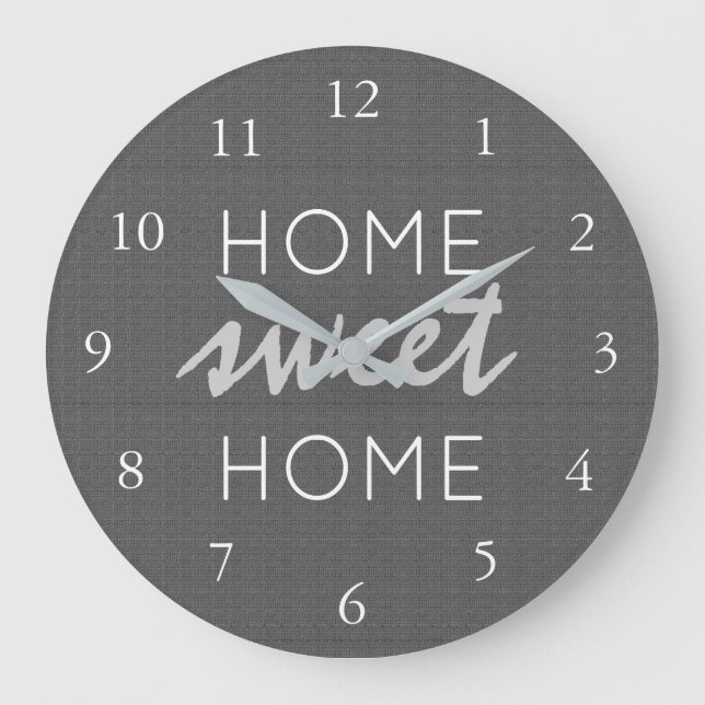 Modern rustic dark gray burlap Home sweet home Große Wanduhr (Vorderseite)