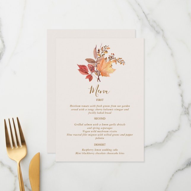 Modern Rustic Fall Boho Flower Wedding Menükarte (Vorderseite/Rückseite Beispiel)