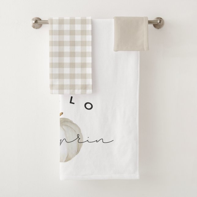 Modern Rustic Hello Pumpkin Badhandtuch Set (Insitu)