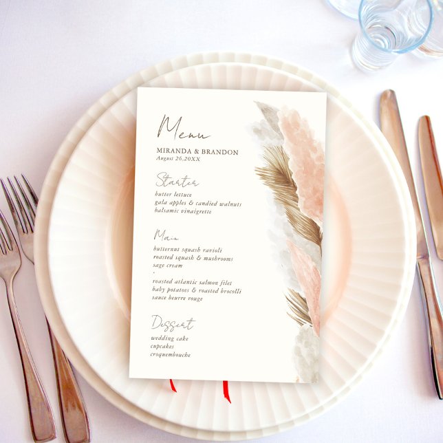 Modern Rustic Pampas Grass Wedding Menu Card (Créateur téléchargé)