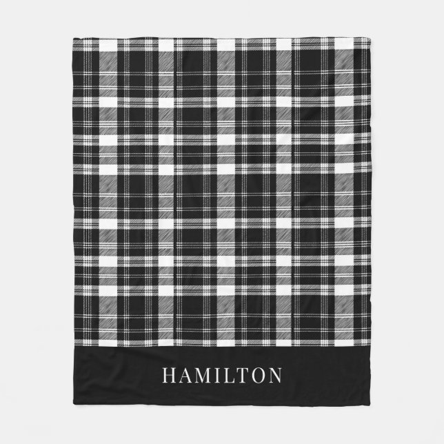  Modern Rustic Personalized Black and White Plaid Fleecedecke (Vorderseite)