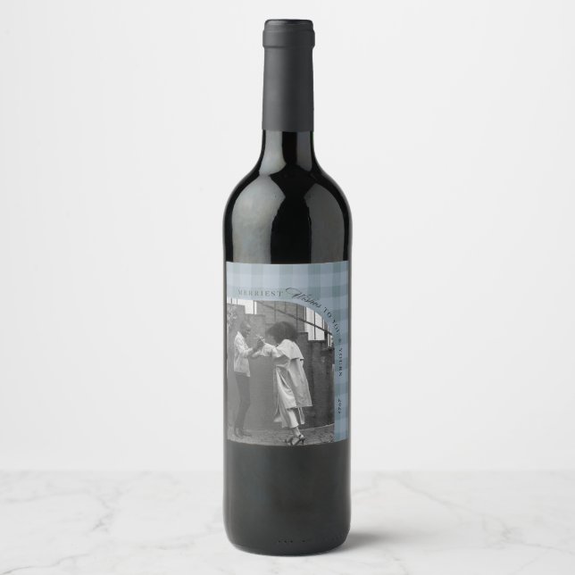 Modern Rustic Plaid Holiday Wine Label Personalize Weinetikett (Vorderseite)