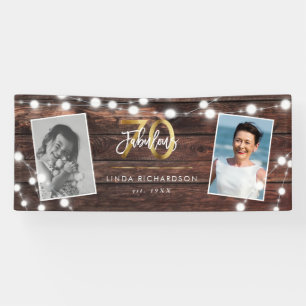 Modern Rustic String Lights Gold Fab 70. Geburtsta Banner