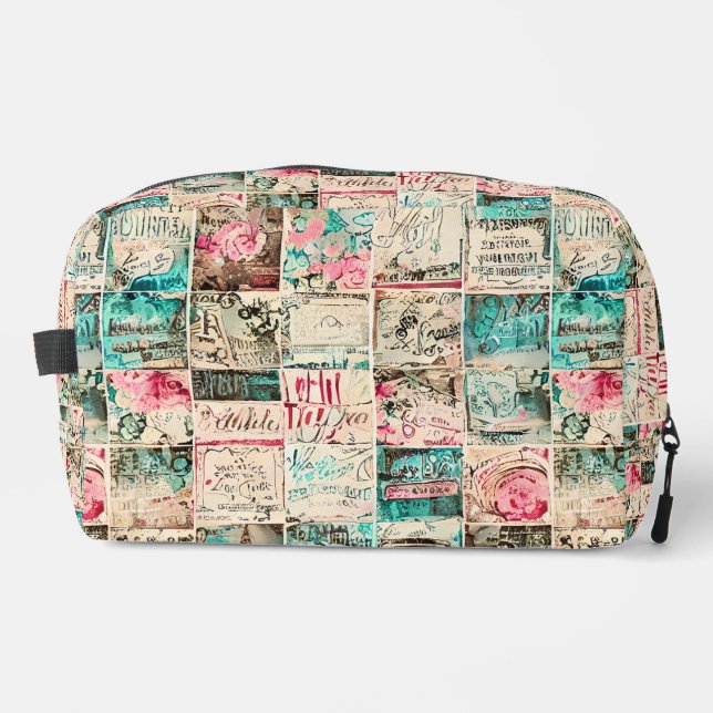 Modern rustic vintage painting and letters collage waschbeutel (Vorderseite)