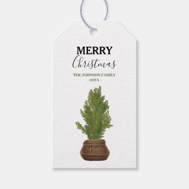 Modern Rustic Watercolor Christmas Tree Holiday Geschenkanhänger (Vorderseite)