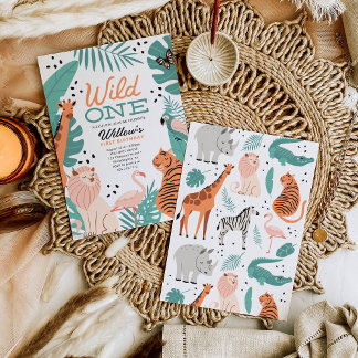 Modern Safari Animals Wild 1 1. Geburtstag Party Einladung