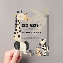 Modern Safari Baby Boy Acrylic Shower Invite