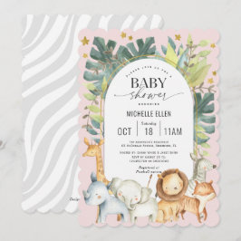 Modern Safari Thema Aquarell Rosa Baby Girl Einladung