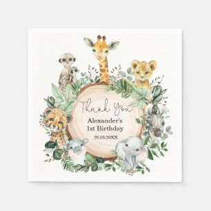 Modern Safari Wild Animals Greenery Party Serviette