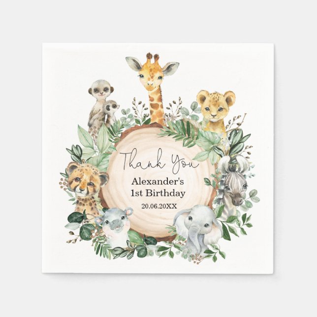 Modern Safari Wild Animals Greenery Party Serviette (Vorderseite)