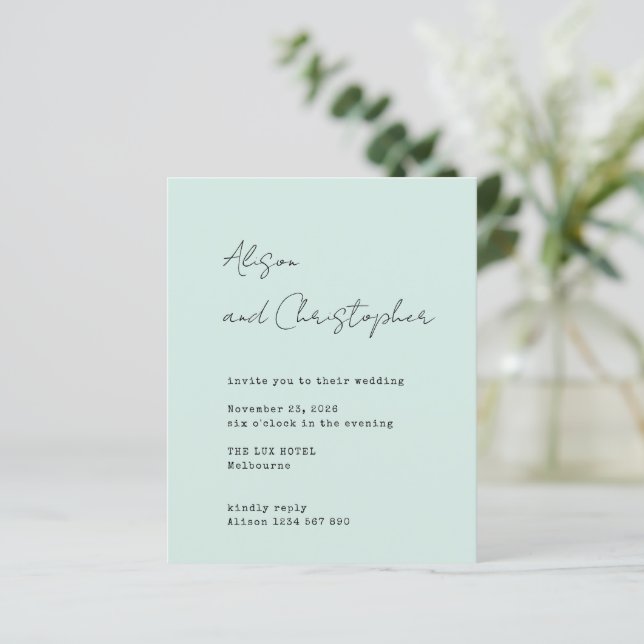 Modern Sage Elegant Script Wedding Invitation (Stehend Vorderseite)