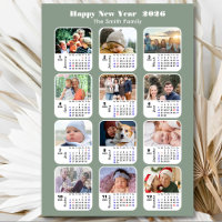 Modern Sage Green 2026 Kalender 12 Foto Magnetic