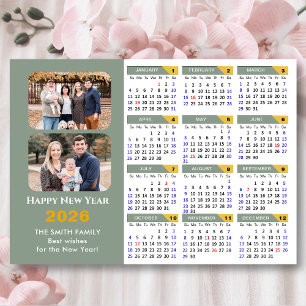 Modern Sage Green 2026 Kalender 2 Foto Magnetic Magnetkarte
