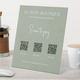 Modern Sage Green 3 QR Code Payment App Sockelschild