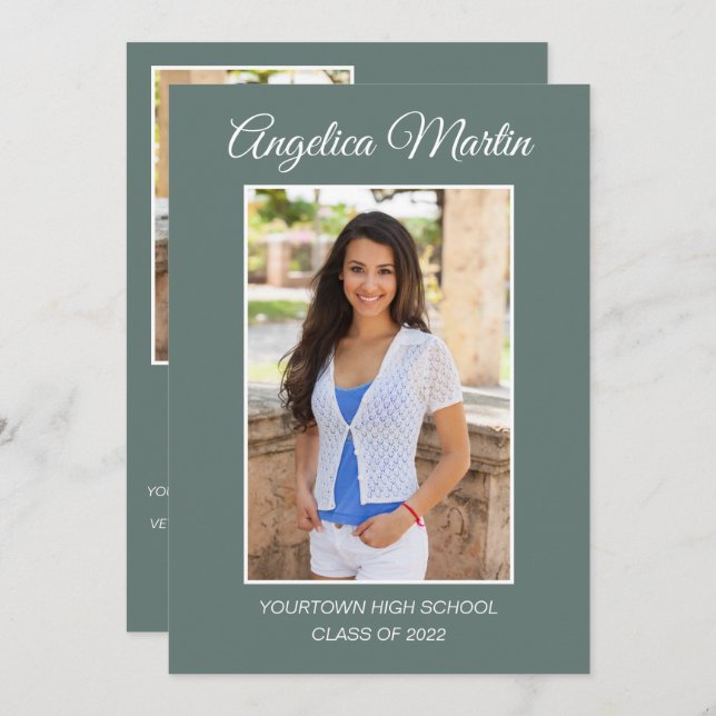 Modern Sage Green Abschluss 3 Foto Class 2022 (Vorne/Hinten)