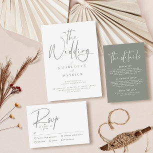 Modern Sage Green and White Simple Wedding Einladung