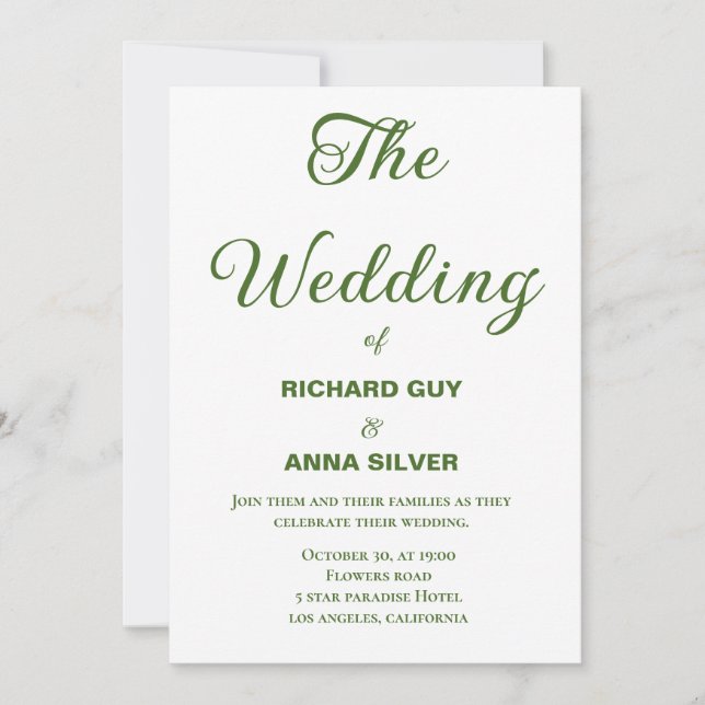 Modern Sage Green and White Simple Wedding Einladung (Vorderseite)