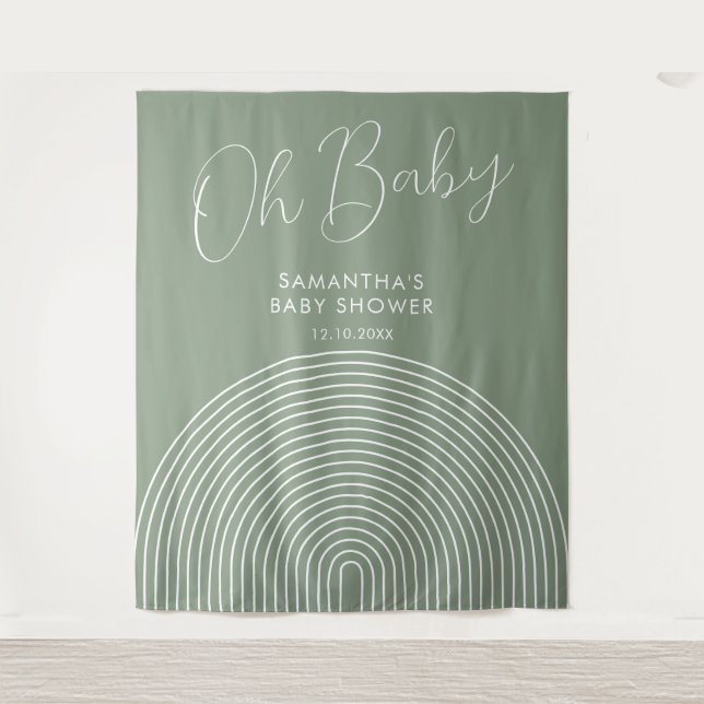 Modern Sage Green Baby Shower Backdrop Wandteppich (Vorderseite)
