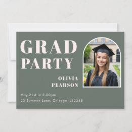 Modern Sage Green Blush Pink Arch Photo Grad Party Einladung