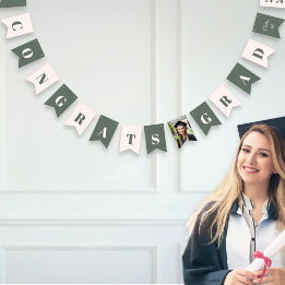 Modern Sage Green Blush Pink Graduation Photo Wimpelkette