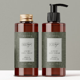 Modern Sage Green Boho Logo 4OZ Cosmetic Bottle Rechteckiger Aufkleber