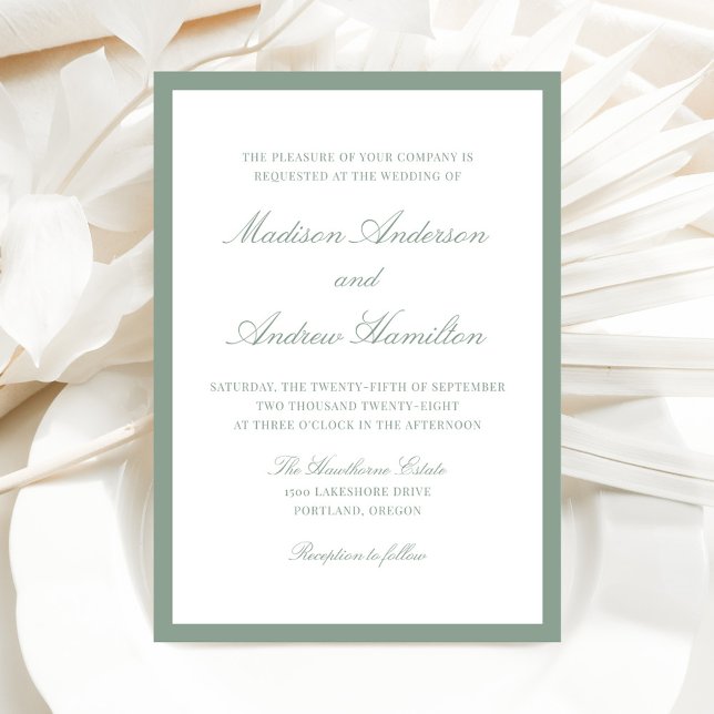 Modern Sage Green Border Wedding Einladung (Von Creator hochgeladen)